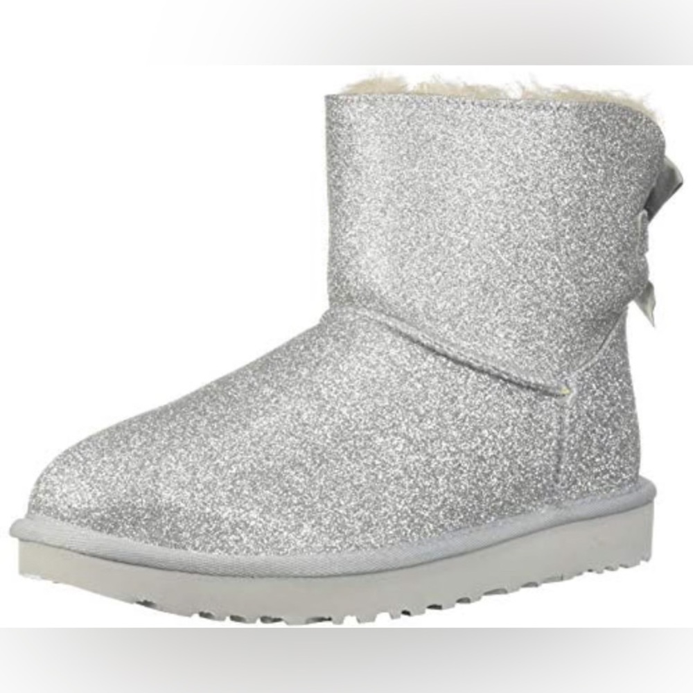 UGG Mini Bailey Bow Silver Sparkle Boots